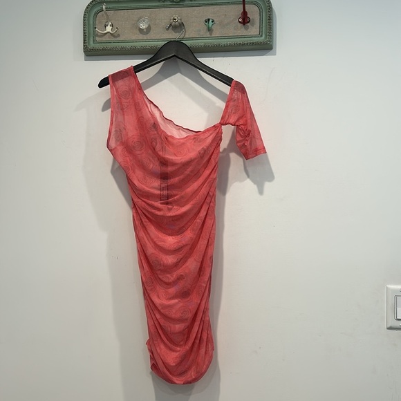 Lioness Coral Pink rose garden dirty dancing mesh stretch Mini Dress large new - Picture 5 of 5